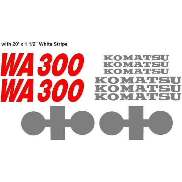Aftermarket New Komatsu Wheel Loader WA300 Decal Set with 20' x 1 12 White Stripe KOMWA300WSDECALSET - main